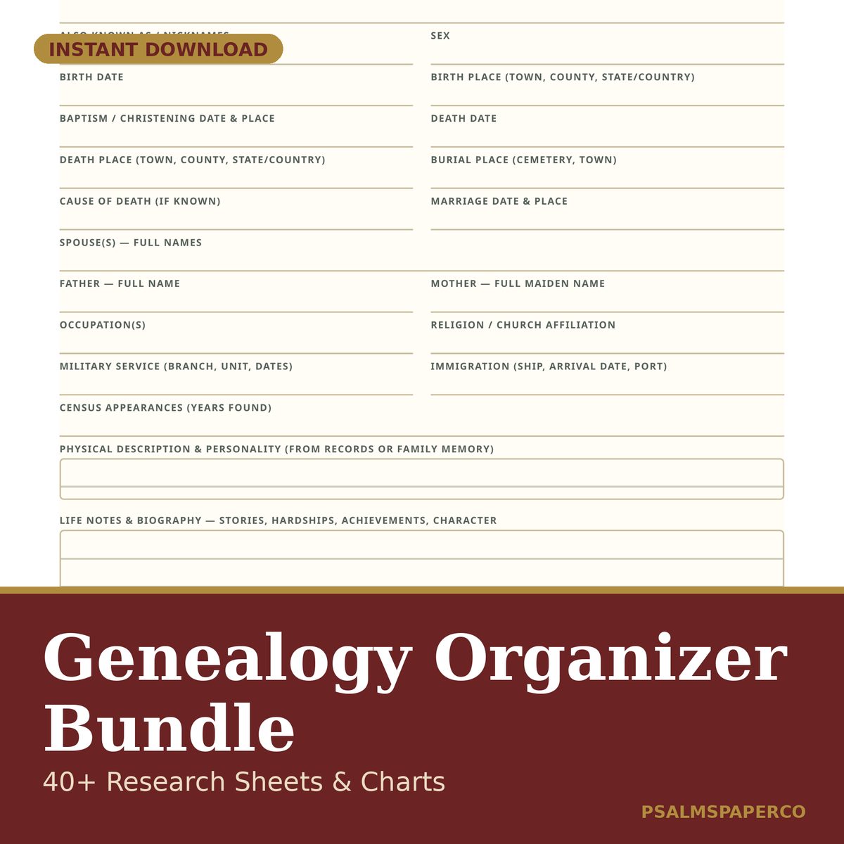 Genealogy Research Organizer Bundle